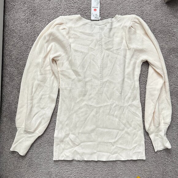 TECREW |  Women's Puff Sleeve Crew Neck Pullover Sweater | Cream | Size:… - Picture 3 of 7